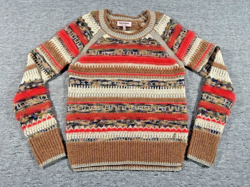 Juicy Couture Sweater Womens Small Winter Colorful Stripes Crew Pullover